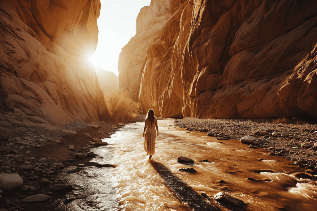 cinematic photography a woman in a desert river going t 892cbc3d 08d2 4365 ae87 6353f789cb65