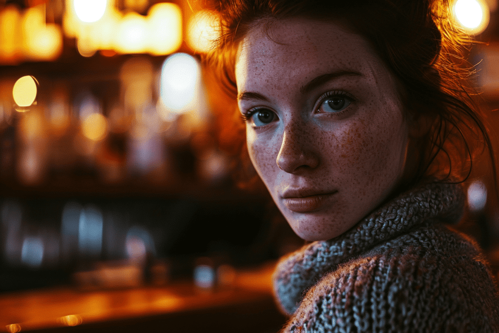 portrait photography woman with freckles in a bar close beeea3b4 4d1c 4750 a454 9ca26bcbd368