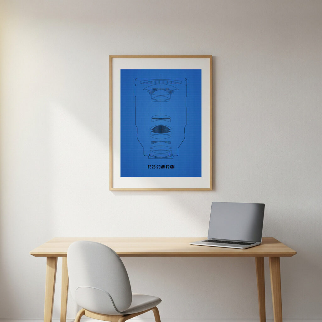 sony sel2870 objektiv blueprin mockup